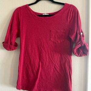 Zenana Outfitters Long Sleeve Red Tee with Pocket